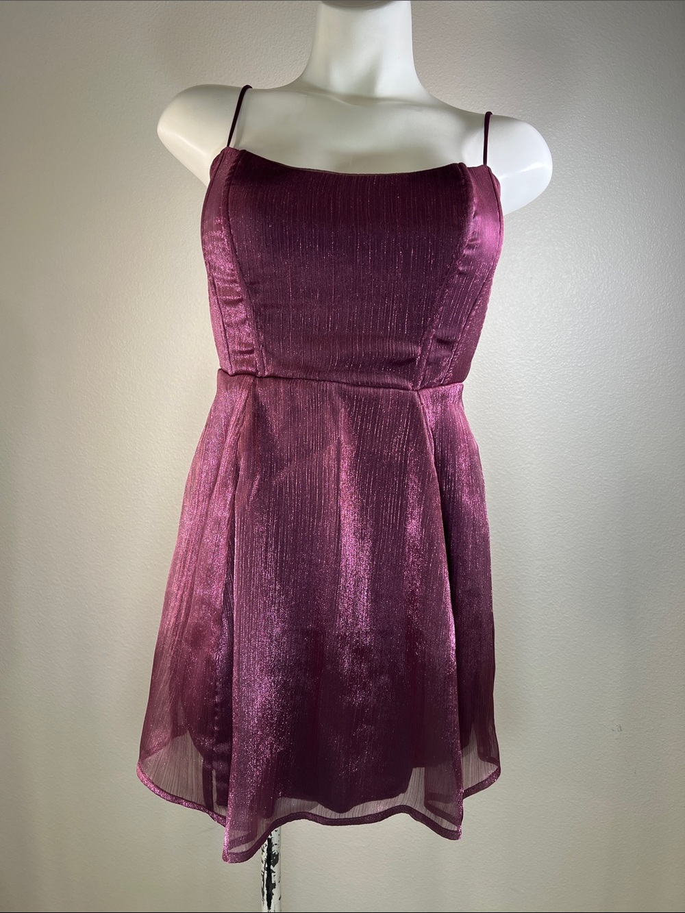 Lucy in the Sky Metallic Plum Shimmer Lana A-Line Organza Dress SMALL